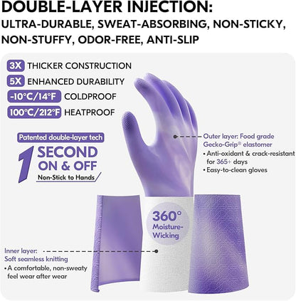 Vgo... Household Cleaning Gloves,Double-layer,Lined Dishwashing Gloves,Long Sleeves for Kitchen,Bathroom Cleaning(TP1117)