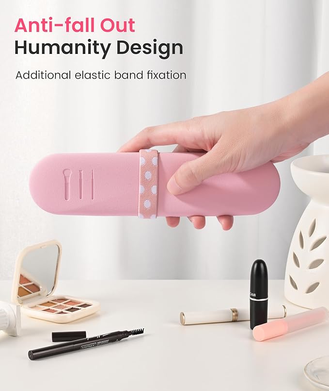 Travel Makeup Brush Holder, Silicon Trendy and Portable Cosmetic Face Brushes Holder, Make Up Organizer Bag Case, Cosmetic pouch,Toiletry Organizer (Pink)