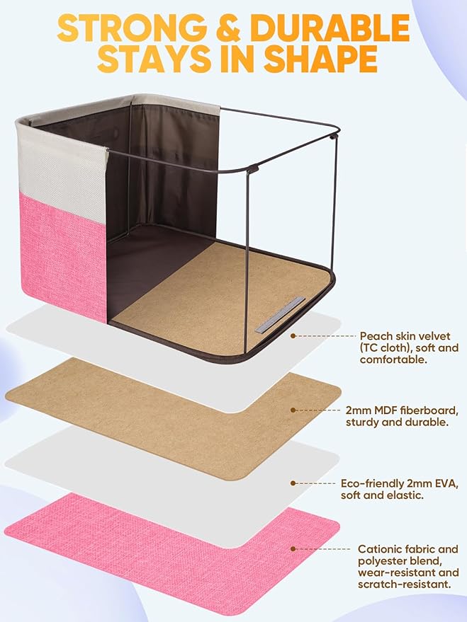 BALEINE 4 Pack Fabric Closet Storage Bins for Shelves, Linen Closet Organizers and Storage, Decorative Baskets for Organizing, Shelf, Clothes, Home, Office (Pink, 15''x11''x9.5'')