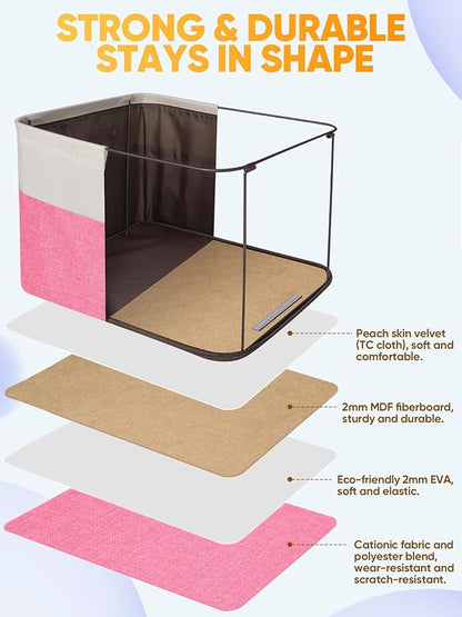 BALEINE 3 Pack Fabric Closet Storage Bins for Shelves, Linen Closet Organizers and Storage, Decorative Baskets for Organizing, Shelf, Clothes, Home, Office (Pink, 14''x10''x8.5')