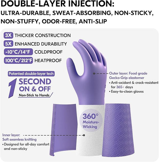 Vgo... Household Cleaning Gloves,Double-layer,Lined Dishwashing Gloves,Long Sleeves for Kitchen,Bathroom Cleaning(TP1117)