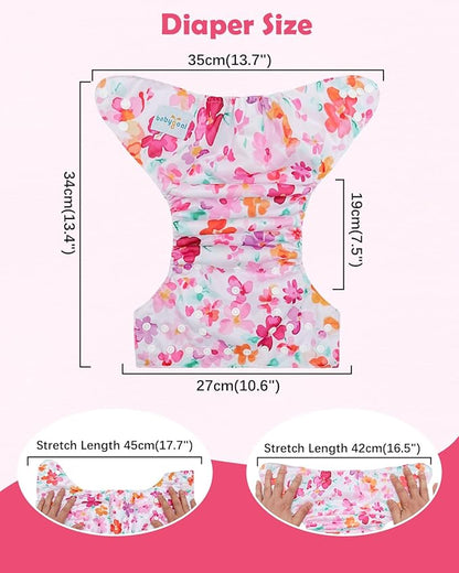 Babygoal Baby Cloth Diaper 6 Pack with 6pcs Inserts and Wet Bag for Fitted Diapers and Prefolds, Adjustable and Reusable Covers for Toddler Boys and Girls
