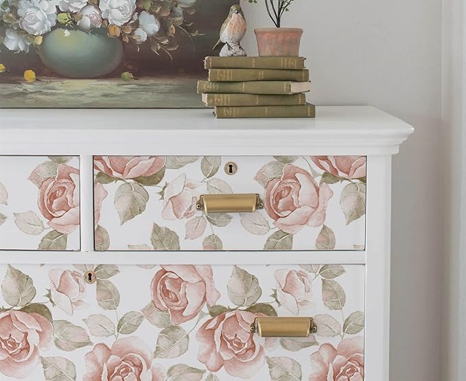 Heroad 16.1''x118'' Vintage Floral Peel and Stick Wallpaper Flower Contact Paper Retro Wall Paper Waterproof Removable Self Adhesive Wallpaper for Bedroom Living Room Cabinet Rose Decor Vinyl Roll