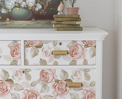 Heroad 16.1''x393'' Vintage Floral Peel and Stick Wallpaper Flower Contact Paper Retro Wall Paper Waterproof Removable Self Adhesive Wallpaper for Bedroom Living Room Cabinet Rose Decor Vinyl Roll