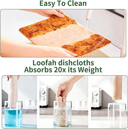 Swedish Dishcloth 10 Pack, 100% Compostable Loofah Kitchen Cloth, Super Absorbent 25x Weight, Non-Stick Oil, Reusable Cleaning Rags for Dishes & Surfaces, 7.87x7.87in