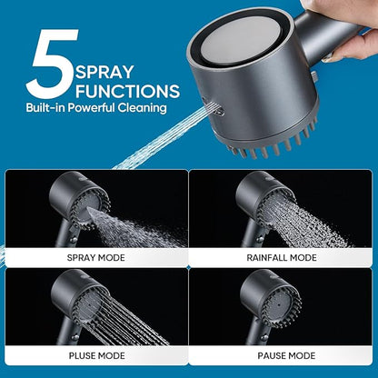 Cobbe Ion Drops Filtered Shower Head with Handheld, 4+1 Spray Mode Showerhead with Filters, Built-in Power Wash for Hard Water - Remove Chlorine - Reduces Dry Itchy Skin, Luxury Gray