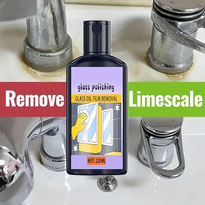 Shower Cleaner – 120ml Window Oil Film Cleaner with Sponge, Household Polishing Tool | Bathroom Limescale and Oil Film Remover with Powerful Cleaning Attributes, Ideal for Toilet
