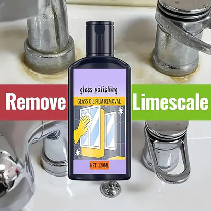Shower Cleaner – 120ml Window Oil Film Cleaner with Sponge, Household Polishing Tool | Bathroom Limescale and Oil Film Remover with Powerful Cleaning Attributes, Ideal for Toilet