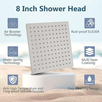 Aolemi Shower Faucet Set, High Pressure Shower System with 2-in-1 Handheld Sprayer, Wall Mount Fixture Combo with Rough-in Valve, 8 Inch Shower Head, Brushed Nickel
