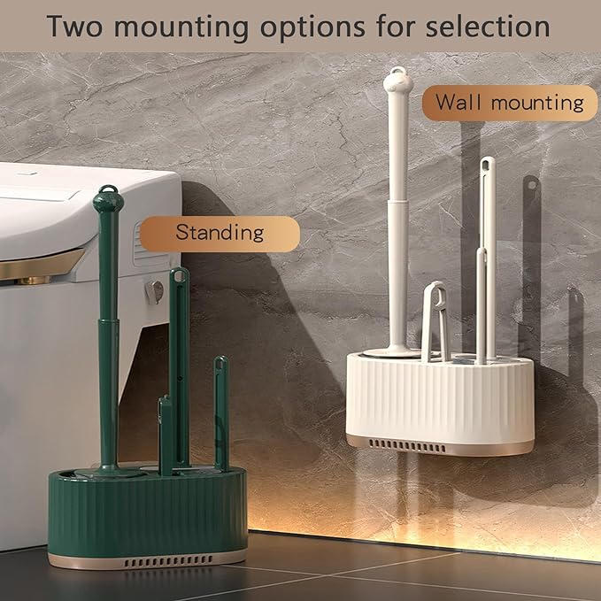 Basaza Toilet Brush and Holder Set Toilet Bowl Cleaning Brush and Holder for Bathroom 4 in 1 Light Green Toilet Bowl Cleaner Brushes & Holders Bathroom Accessories Floor Standing or Wall Mounted