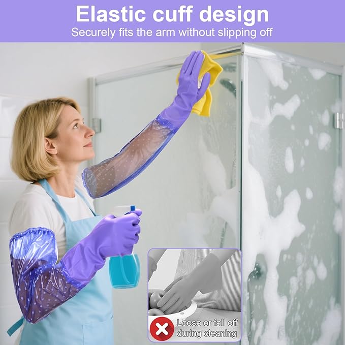 XANGNIER Long Gloves for Cleaning Bathroom,Waterproof Chemical Resistant Gloves Elbow Length,Pvc Full Arm Men & Women Reusable Glove for Gardening,Aquarium,Kitchen,Dishwashing,Household Cleaning,1pair