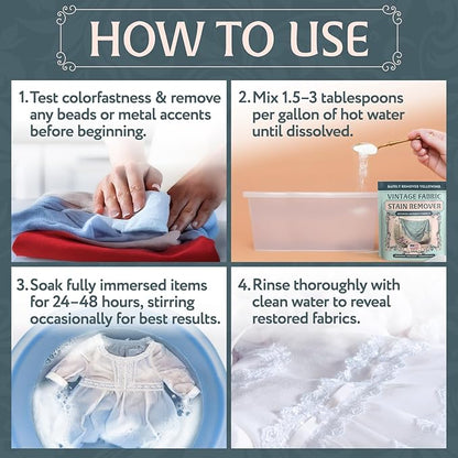 Vintage Fabric Stain Remover - Safely Cleans Retro & Antique Textiles - Made in the USA - Gently Removes Yellowing & Tough Stains From Vintage Linens, Quilts, Dresses, Doilies 32 Ounce (Pack of 1)