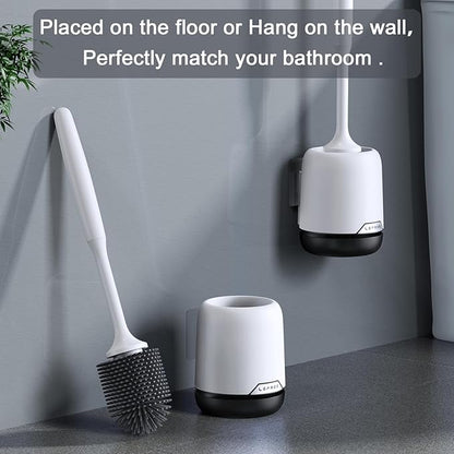 Lefree 3 Pack Silicone Toilet Bowl Brush and Holder Set with Ventilated Holder, Floor Standing & Wall Mounted Toilet Scrubber