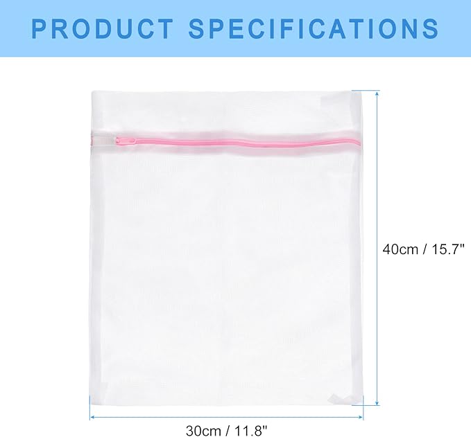 uxcell Mesh Laundry Bags, 5Pcs 11.8"x15.7" Mesh Wash Bag Fine Net Travel Storage Organize Bag with Zipper for Delicate Clothing Laundry Stocking, Pink