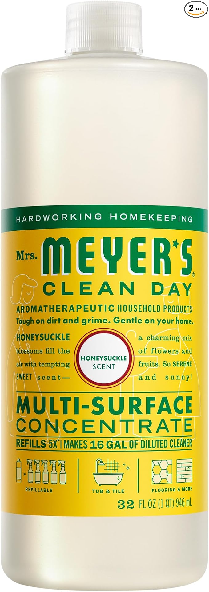 MRS. MEYER'S CLEAN DAY Multi-Surface Everyday Concentrate, Honeysuckle Scent, 32 Fl Oz Bottle