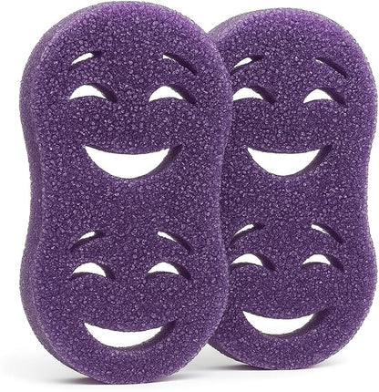 Smilyeez Double-Size Scrub Moji Sponge 2-Pack – Dual Smiling Faces, Temperature-Responsive Scrubber – Scratch-Free, Odor & Stain Resistant – Purple