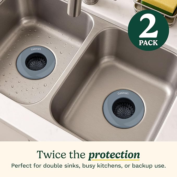 Cuisinart Sink Strainers- 2 Pack Kitchen Sink Drain Strainer & Food Catcher with Enamel-Coated Stainless Steel Rim and Silicone Base, Fits Standard 3.5" Drains, Outer Diameter 4.35", Scratch-Safe