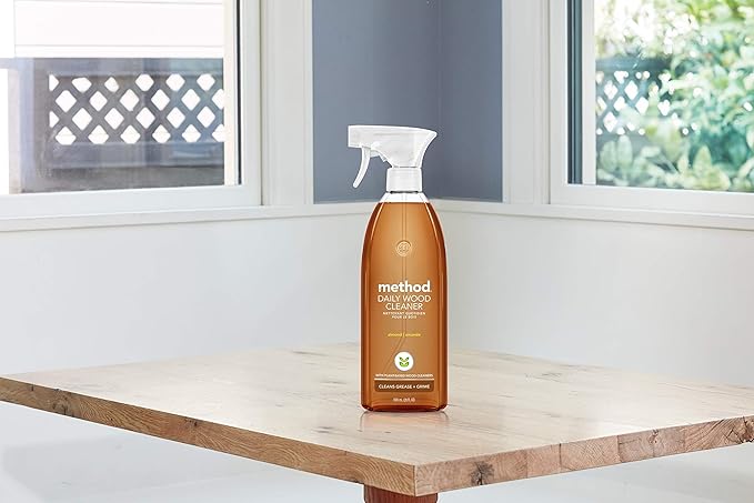 Method Daily Hardwood Cleaner, Almond, Cleans Shelves, Tables and Other Wooden Surfaces While Removing Dust & Grime, 28 Fl Oz, (Pack of 4)