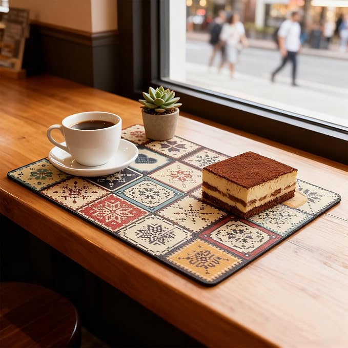 Dish Drying Mat,Retro Quick Drying Water Draining Mat for Kitchen Bar Countertop, Fast Water Absorption Hide Stains Easy to Clean Fit Coffee Bar Accessories Bar Mats for Countertop