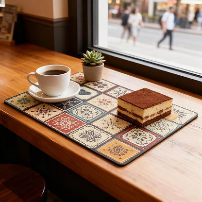 Dish Drying Mat,Retro Quick Drying Water Draining Mat for Kitchen Bar Countertop, Fast Water Absorption Hide Stains Easy to Clean Fit Coffee Bar Accessories Bar Mats for Countertop