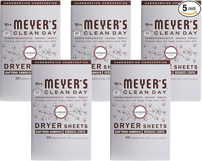 Mrs. Meyer's Dryer Sheets, Lavender, 80 Count (Pack of 5)
