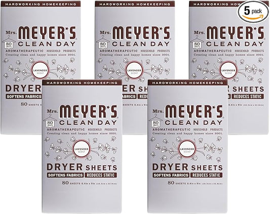 Mrs. Meyer's Dryer Sheets, Lavender, 80 Count (Pack of 5)