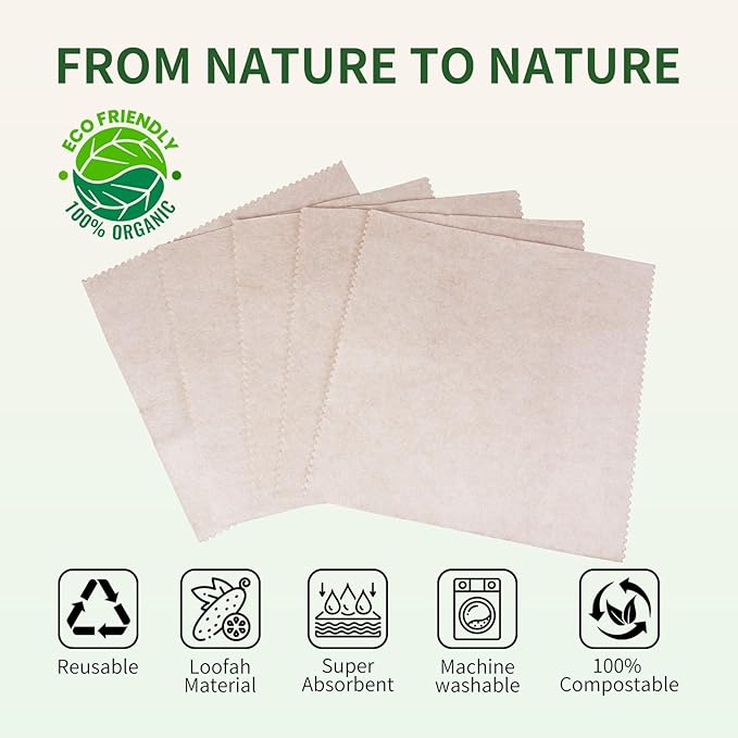 20 Pack Reusable Kitchen Rags for Counter, Made of Degradable and Compostable Loofah Fiber, 7.87"*7.87" Soft and Odor-Free, no Deformation, no Shrinkage After Drying