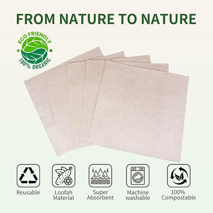 Swedish Dishcloth 10 Pack, 100% Compostable Loofah Kitchen Cloth, Super Absorbent 25x Weight, Non-Stick Oil, Reusable Cleaning Rags for Dishes & Surfaces, 7.87x7.87in