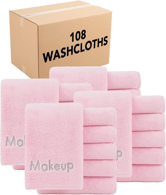 Arkwright Makeup Remover Cloths Bulk - Microfiber Coral Fleece Face Towels, Ultra Soft Reusable Washcloths, Gentle Facial Cleansing for Waterproof Makeup, 13 x 13, Pink (Case of 108)