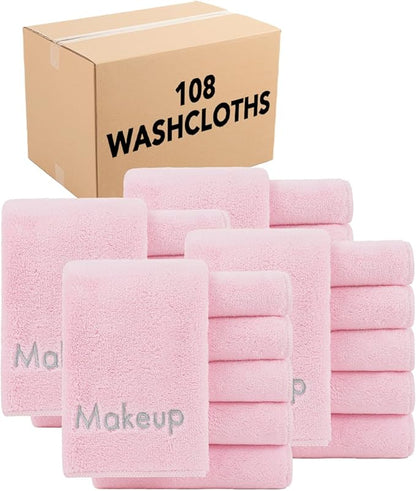 Arkwright Makeup Remover Cloths Bulk - Microfiber Coral Fleece Face Towels, Ultra Soft Reusable Washcloths, Gentle Facial Cleansing for Waterproof Makeup, 13 x 13, Pink (Case of 108)