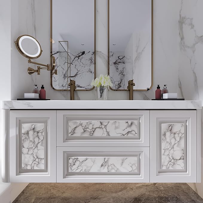 JSEVEM 16"×394" Grey White Marble Wallpaper Peel and Stick Waterproof Gray Marble Contact Paper Vinyl Glossy Granite Adhesive Tile Sticker for Kitchen Table Cabinet Countertops Bedroom Bathroom Walls