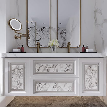 JSEVEM 16"×394" Grey White Marble Wallpaper Peel and Stick Waterproof Gray Marble Contact Paper Vinyl Glossy Granite Adhesive Tile Sticker for Kitchen Table Cabinet Countertops Bedroom Bathroom Walls