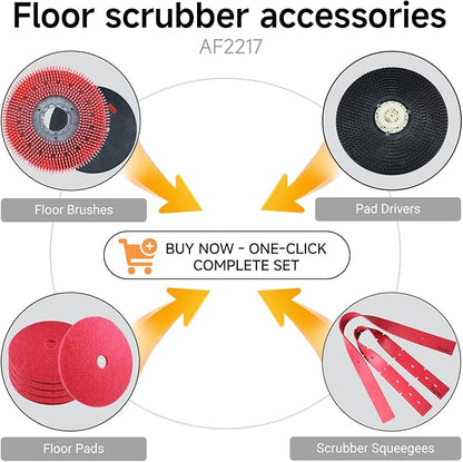 Consumable Supply Bundle for AF2217 Walk-Behind Scrubber - Includes 21" Brush, 21" Pad Driver, 33" Squeegee Blades & 5-Pack 22" Red Pads