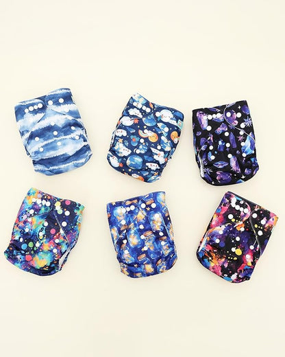 ALVABABY Baby Cloth Diapers 6 Pack with 12 Inserts Cloth Diaper Covers Adjustable Washable Reusable for Baby Girls and Boys