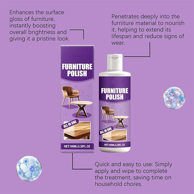 Furniture Polish, 100ml Furniture Restorer Spray, Floor Maintenance Agent with Shine and Protection, Suitable for Hardwood, Leather, Kitchen Cabinets, Counters, Tables, and Household Seats, Easy-to-Us