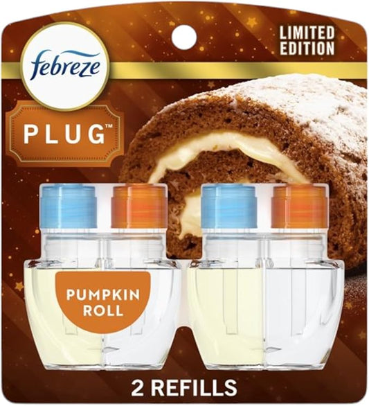 Febrezee Plug In Refills New Edition Plug In for Odor-Fighting Fade Defy PLUG Air Freshener, (2) Count of 0.87 fl oz Refills (Pumpkin Roll)