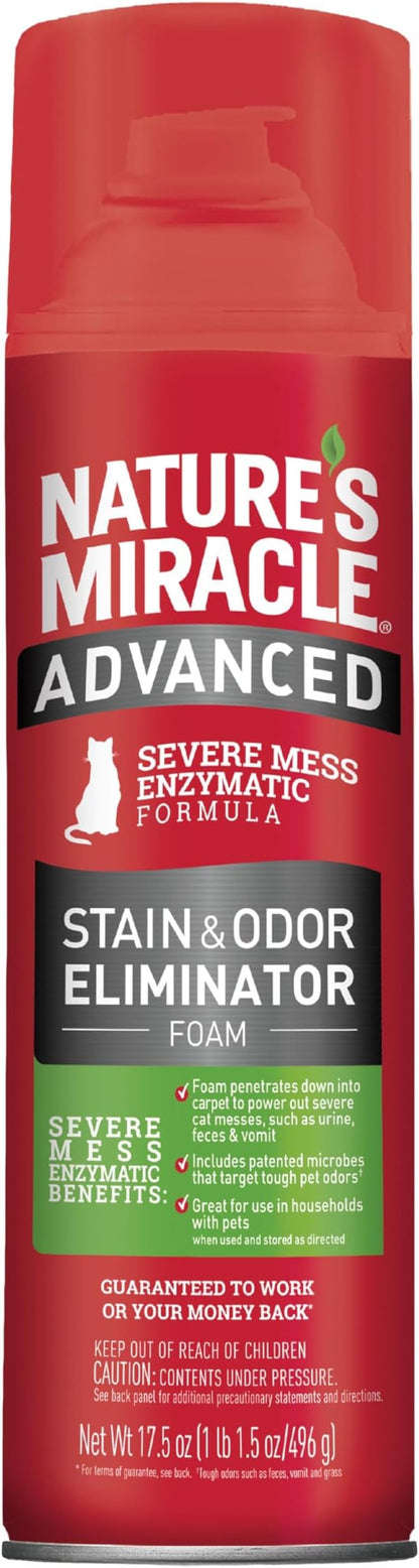Nature’s Miracle Advanced Stain and Odor Eliminator Foam Cat 17.5 Ounces, for Severe Cat Messes, Aerosol
