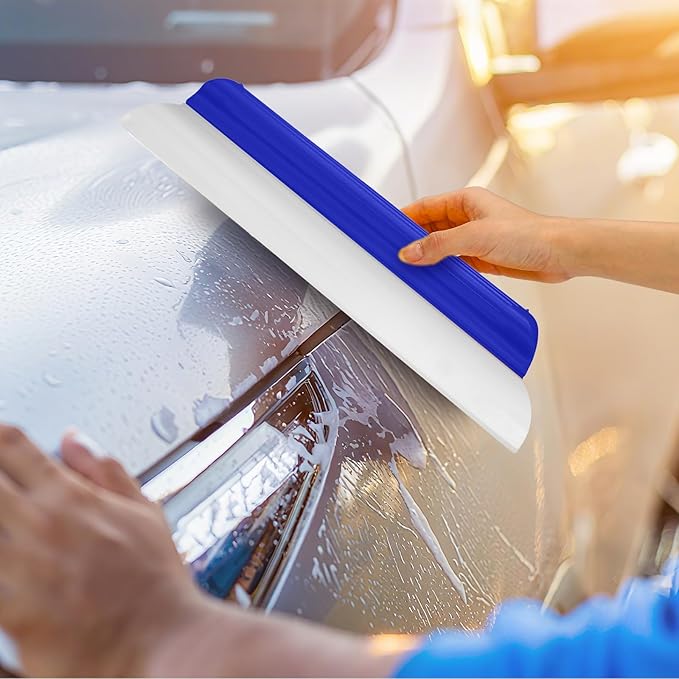 2 Pack 14 inch Car Drying Squeegee Longer Silicone Automotive Water Wiper Flexible Auto T-Bar Rubber Blade for Car Windshield Glass Window Bathroom Shower Squeegees Wash Tool(Blue)