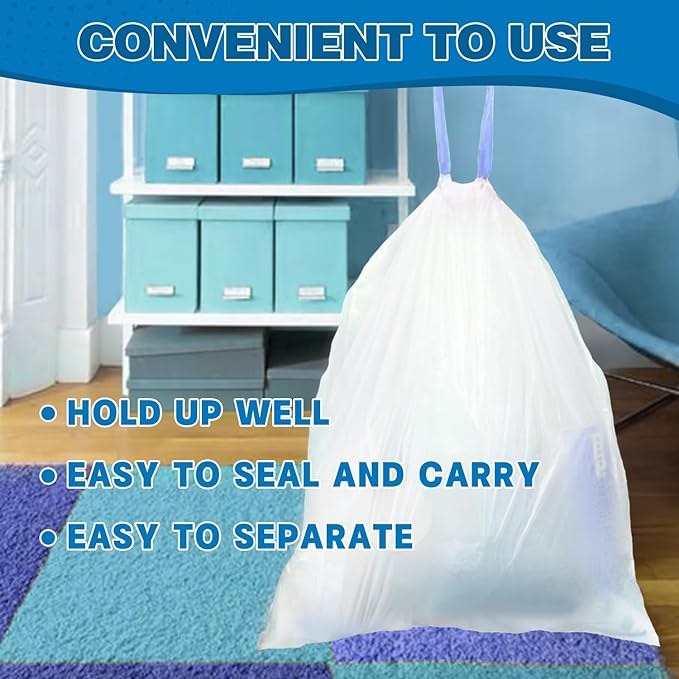 2 Gallon Trash Bags Drawstring 0.96 Mil - 120 Count Small Garbage Bags Unscented,White Mini Trash Can Liners Strong Little Waste Basket Bags 7.5 Liter for Home Bathroom Office Car