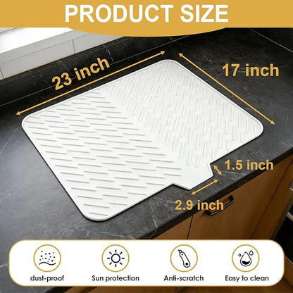 Silicone Dish Drying Mat 23x17 Multiple Usage,Easy clean,Eco-friendly,Heat-resistant Silicone Mat Dish Drying Mats For Kitchen Counter or Sink,Refrigerator or Drawer liner White 23inchx17inch