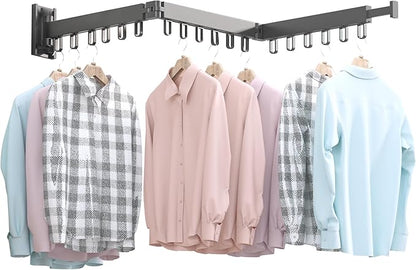 Clothes Drying Rack,Wall Mounted Space-Saver,Retractable,Collapsible, Strong Load-Bearing,ing Rack Clothing,Laundry Drying Rack（Windproof Ring, Three Pole）