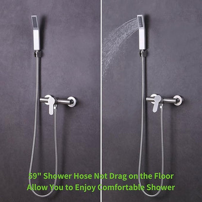 Angle Simple Brushed Nickel Shower Hose 59", Stainless Steel Replacement Flexible Hand Held Shower Sprayer Hose, 1/2" IPS