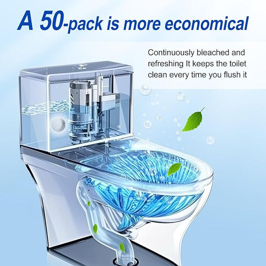Automatic Toilet Bowl Cleaner Tablets - 50 Pack, Bleach Free, Descale & Deodorize, Septic-Safe, Continuous Cleaning with Fresh Scent, Drop-In Tank Cleaner for All Toilets get a fresher bathroom