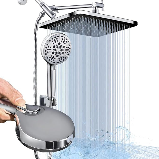 Handheld Shower Combo, 14 Inch Rainfall Shower Head and 8 Handheld Spray with Power Wash, Wide Square Shower Head for Full Body Coverage and Adjustable Extension Arm,Bath Upgrade CP,Chrome