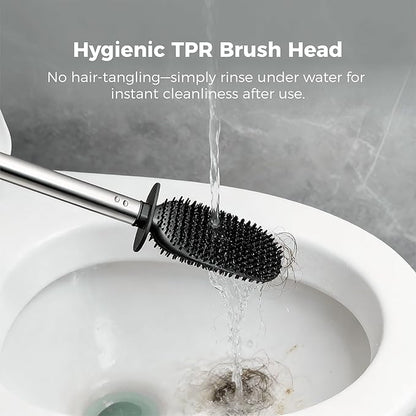 Toilet Brush and Holder Set Toilet Cleaning Brush with Silicone Bristles for Bathroom Stainless Steel Flexible Compact Toilet Bowl Brush (1, Stainless Steel)
