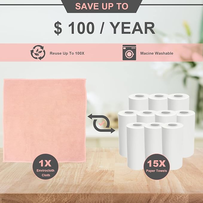 Enviro Cleaning Cloth(Pink), Quality Replacement for Norwex Enviro Cloth, Basic Package, for Cleaning Home, car, Restaurant, bar, Hotel Office. Only Water is Needed to Complete The Cleaning