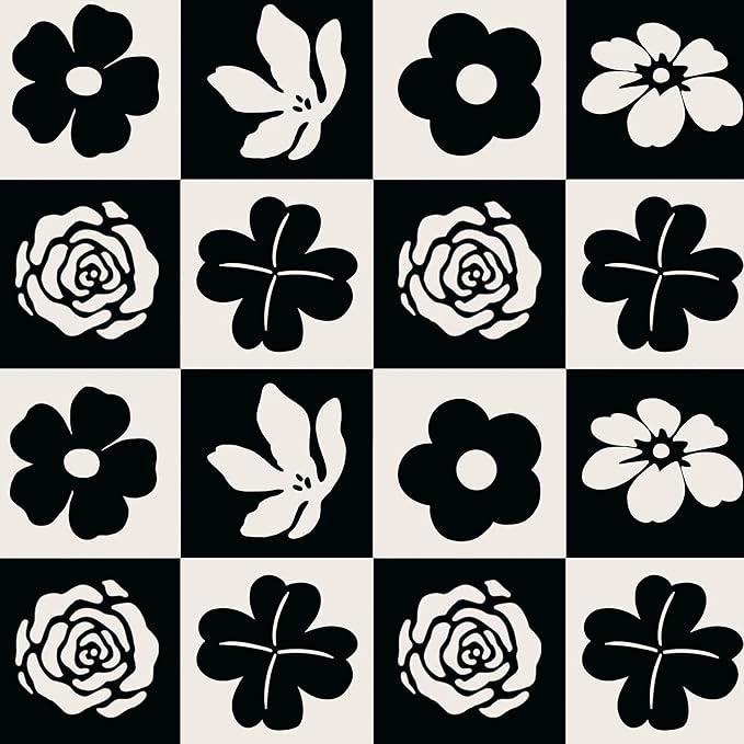 Dimoon 17.3''x78.7'' Peel and Stick Wallpaper Black White Floral Contact Paper Geometric Retro Vintage Thickening Embossed Cream Flower Renter Friendly Wall Paper Boho Aztec Bedroom Vinyl Wrap Roll