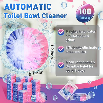 Qualirey 100 Pack Automatic Toilet Cleaner Tablets Toilet Bowl Long Lasting Bathroom Tank Tablets (Pink and Blue)