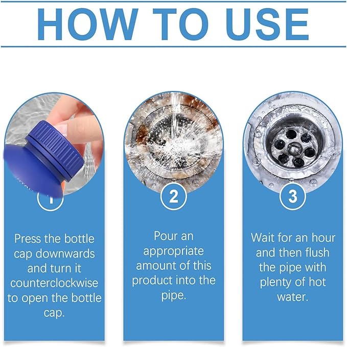 Strength Drain Cleaner - Powerful Pipe Dredging Agent, Pro Hair Drain Clog Remover & Cleaner, Quickly Clean Sewers and Eliminate Odors, Suitable for Bathroom, Kitchen, Shower, Sink & Toilet (3Pcs)