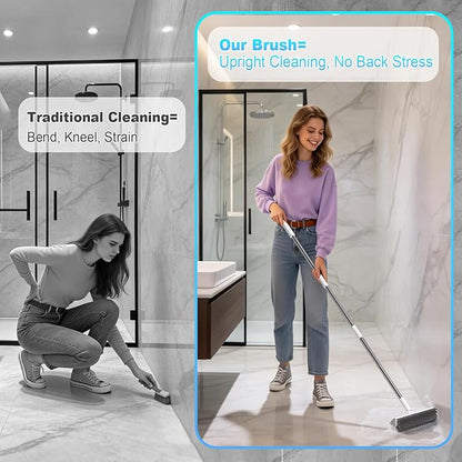 Floor Scrub Brush with Long Handle, Heavy-Duty Stiff Bristles, V-Shape Floor Scrubber Brush for Tile, Concrete & Grout Lines, Stand-Up Cleaning for Garage, Bathroom, Deck & Patio
